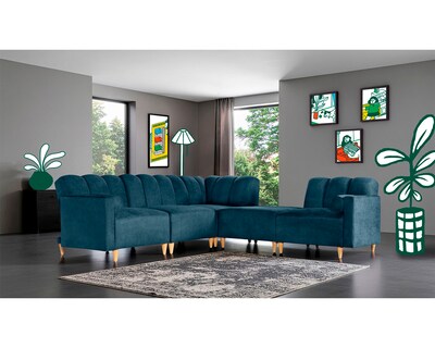 Foto 1 | Foto 1 | Sala De 5 Modúlos Makora Kieran Con Memory Foam Color Azul Chenille Respaldo Reclinable De 3 Posiciones