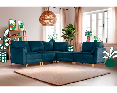Foto 1 | Foto 1 | Sala De 5 Modúlos Makora Everyn Con Memory Foam Color Azul Chenille Respaldo Reclinable De 3 Posiciones