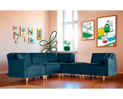Foto 1 | Foto 1 | Sala De 5 Modúlos Makora Avalon Con Memory Foam Color Azul Chenille Respaldo Reclinable De 3 Posiciones