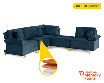Foto 2 | Foto 2 | Sala De 5 Modúlos Makora Maristella Con Memory Foam Color Azul Chenille Respaldo Reclinable De 3 Posiciones