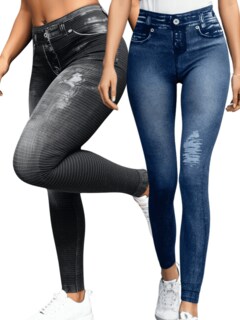 Foto 1 | Foto 1 | Pack De 2 Leggins Unitalla Mujer Mezclilla Lic-55-5-px2 Negro D19 Y Azul D16 Faja Alta Estilo Pantalón Mezclilla