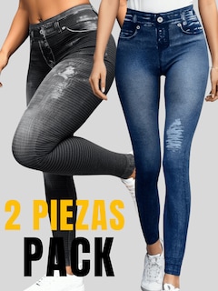 Foto 5 | Foto 5 | Pack De 2 Leggins Unitalla Mujer Mezclilla Lic-55-5-px2 Negro D19 Y Azul D16 Faja Alta Estilo Pantalón Mezclilla