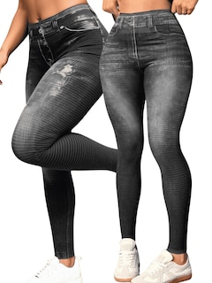 Foto 1 | Foto 1 | Pack De 2 Leggins Unitalla Mujer Mezclilla Lic-55-5-px2 Negro D19 Y Negro D9 Faja Alta Estilo Pantalón Mezclilla