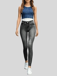 Foto 2 | Foto 2 | Pack De 2 Leggins Unitalla Mujer Mezclilla Lic-55-5-px2 Negro D19 Y Negro D9 Faja Alta Estilo Pantalón Mezclilla