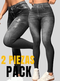 Foto 5 | Foto 5 | Pack De 2 Leggins Unitalla Mujer Mezclilla Lic-55-5-px2 Negro D19 Y Negro D9 Faja Alta Estilo Pantalón Mezclilla