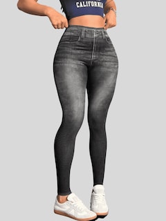 Foto 6 | Foto 6 | Pack De 2 Leggins Unitalla Mujer Mezclilla Lic-55-5-px2 Negro D19 Y Negro D9 Faja Alta Estilo Pantalón Mezclilla