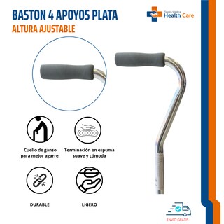 Foto 5 | Foto 5 | Baston 4 Apoyos Aluminio Altura Ajustable Izquierdo Color Cromado Plateado Para Adulto