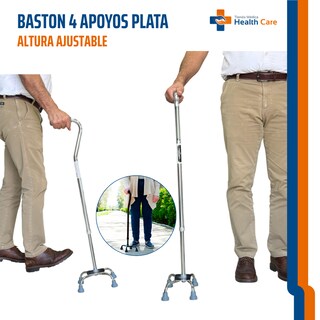 Foto 6 | Foto 6 | Baston 4 Apoyos Aluminio Altura Ajustable Izquierdo Color Cromado Plateado Para Adulto