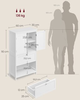 Foto 6 | Foto 6 | Mueble De Baño Armario De Cocina Con 2 Puertas Y 2 Cajones Estantes Ajustables 30 X 60 X 110 Cm