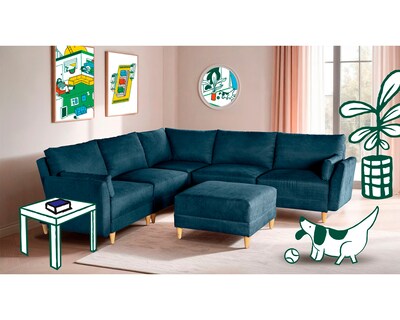 Foto 1 | Foto 1 | Sala De 6 Modúlos Makora Everyn Con Memory Foam Color Azul Chenille Respaldo Reclinable De 3 Posiciones