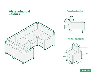 Foto 6 | Foto 6 | Sala De 6 Modúlos Makora Everyn Con Memory Foam Color Gris Claro Chenille Respaldo Reclinable De 3 Posiciones