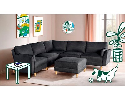 Foto 1 | Foto 1 | Sala De 6 Modúlos Makora Everyn Con Memory Foam Color Negro Chenille Respaldo Reclinable De 3 Posiciones