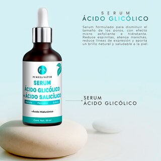 Foto 7 | Foto 7 | Purezanatur Serum Facial Ácido Glicólico + Salicílico Hidratante 50ml | Suero Antiedad Con Aha Bha Acido Hialurónico Reductor