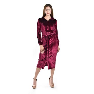 Foto 5 | Foto 5 | Vestido Camisero De Terciopelo Roman Fashion /juvenil 741 (vino) Vino