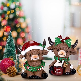 Foto 6 | Foto 6 | Figuras Navideñas De Resina Karenhi Highland Con Forma De Vaca 10 Cm 2 Unidades - Venta Internacional.