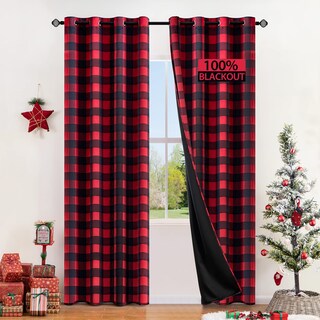 Foto 1 | Foto 1 | Cortinas Miulee Buffalo Plaid Blackout 132 X 213 Cm Color Rojo Y Negro - Venta Internacional.