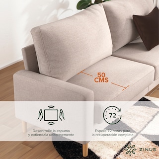 Foto 5 | Foto 5 | Sofá Zinus Colton Beige  Contemporáneo De Memory Foam Para 3 Plazas Con 5 Años De Garantía