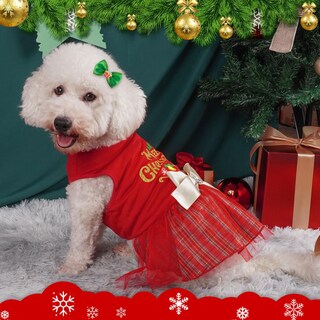 Foto 4 | Foto 4 | Vestido Para Perro Cyeollo Navideño A Cuadros Con Pajarita Dorada - Venta Internacional.