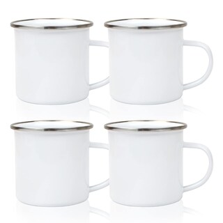 Foto 1 | Foto 1 | Tazas De Café Maikesub Esmaltadas Blancas De 12 Onzas Con Borde Plateado 4 Unidades - Venta Internacional.