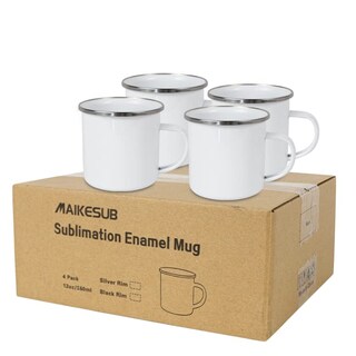 Foto 5 | Foto 5 | Tazas De Café Maikesub Esmaltadas Blancas De 12 Onzas Con Borde Plateado 4 Unidades - Venta Internacional.