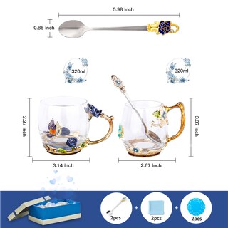 Foto 2 | Foto 2 | Juego De Tazas De Té Dumvoin Con Diseño De Rosa Azul Y Cuchara - Venta Internacional.