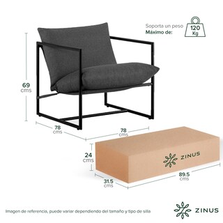 Foto 2 | Foto 2 | Silla Zinus Aidan Gris Oscuro Contemporánea Base Metálica Y Cojines De Memory Foam Con 1 Año De Garantía