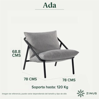 Foto 3 | Foto 3 | Silla Zinus Ada Gris Claro Contemporánea Base Metálica Y Cojines De Memory Foam Con 1 Año De Garantía