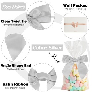 Foto 3 | Foto 3 | Lazos De Satén Retorcidos Aimudi Plateados De 11 Cm Para Bolsas De Regalos 36 Unidades - Venta Internacional.