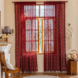 Foto 5 | Foto 5 | Cortinas Yj Yanjun De Encaje Burdeos 150 X 240 Cm 2 Paneles Vintage - Venta Internacional.