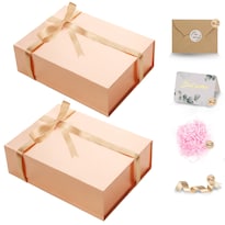 Caja De Regalo Duotan 34x25x9 Cm Magnética 2 Unidades Oro Rosa - Venta Internacional.