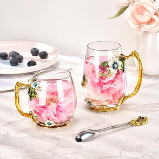 Foto 5 | Foto 5 | Taza De Té De Vidrio Wisolt Hecha A Mano Con Diseño Floral Y Juego De Cucharas - Venta Internacional.