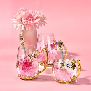 Foto 6 | Foto 6 | Taza De Té De Vidrio Wisolt Hecha A Mano Con Diseño Floral Y Juego De Cucharas - Venta Internacional.