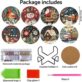 Foto 2 | Foto 2 | Kit De Posavasos De Arte Yijingtop 8 Piezas Para Navidad Con Diamantes - Venta Internacional.