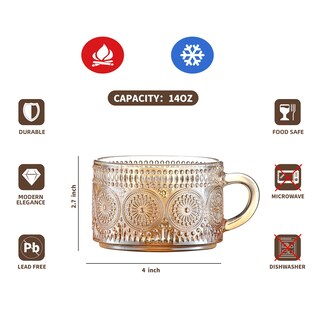 Foto 7 | Foto 7 | Juego De 2 Tazas De Café Gezzeny De Vidrio Con Relieve Ámbar 14 Onzas - Venta Internacional.