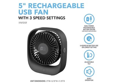 Foto 5 | Foto 5 | Ventilador Recargable Usb Perfectaire 1pafd5r Negro 5w - Venta Internacional.