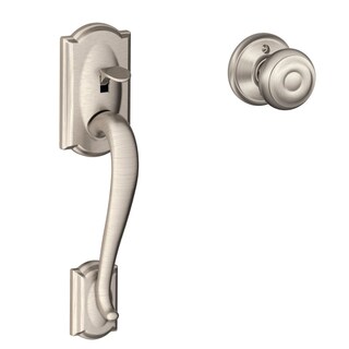 Foto 1 | Foto 1 | Juego De Manillas De Entrada Schlage Camelot Cerrojo Y Pomo Para Puerta De Entrada De Níquel Satin - Venta Internacional.