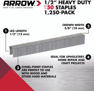 Foto 2 | Foto 2 | Pata Staples Arrow 508 Heavy Duty T50 De 1 27 Cm Corona De 0 95 Cm - Venta Internacional.