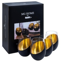 Juego De 4 Vasos Mygift Para Beber  530 Ml  Oro Negro  Sin Tallo - Venta Internacional.