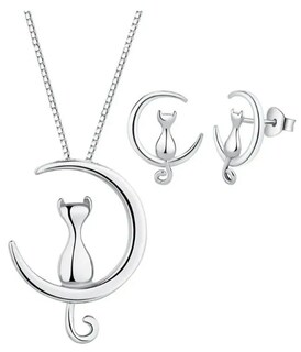 Foto 1 | Foto 1 | Set De Joyería Xtellar En Plata Para Mujer Con Diseño De Luna Y Gato