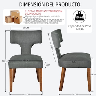 Foto 3 | Foto 3 | Juego de 2 Sillas para Comedor Yatahome Gris Diseño Moderno con Respaldo