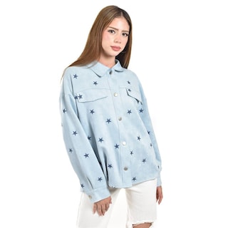 Foto 4 | Foto 4 | Sobrecamisa De Gamuza Con Estrellas Roman Fashion /juvenil 14426 (azul Cielo) Azul Cielo
