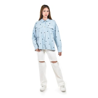 Foto 5 | Foto 5 | Sobrecamisa De Gamuza Con Estrellas Roman Fashion /juvenil 14426 (azul Cielo) Azul Cielo