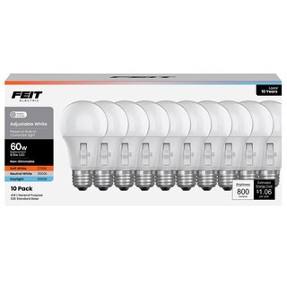 Foto 1 | Foto 1 | Bombilla Led Feit A19 E26 (mediana) Ajustable Blanca 8 8 W 5000 K 800 Lm 10 Unidades - Venta Internacional.