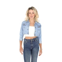Chamarra Mezclilla Torera Savage Monkey Azul Claro Para Mujer