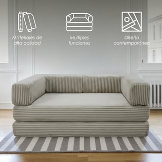 Foto 3 | Foto 3 | Sofá Cama Terni 2 Plazas Comprimido Beige Múltiples Configuraciones Ilios Innova. Memory Foam Tapiz Chenille Acanalado