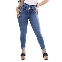 Jeans Tobilleros Cadera Alta Azul Deslavado