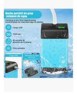 Foto 2 | Foto 2 | Ducha Portátil 7000mah Recargable 3 Modos Manguera 2m Usb Azul