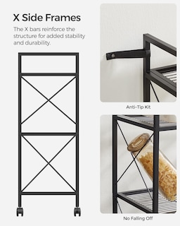 Foto 4 | Foto 4 | Estante De Almacenamiento Songmics De Metal De 3 Niveles Con Ruedas De 60 Cm De Ancho Negro - Venta Internacional.