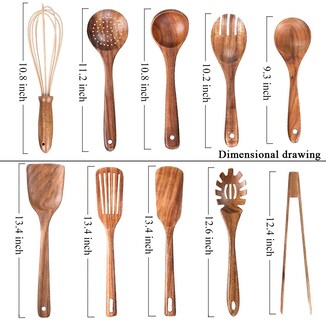 Foto 2 | Foto 2 | Set De Utensilios De Cocina Con Espátula Y Cucharón De Madera De Teca Natural (10) - Venta Internacional.