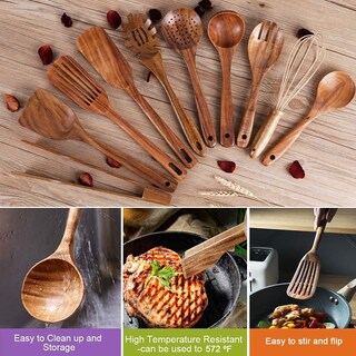 Foto 5 | Foto 5 | Set De Utensilios De Cocina Con Espátula Y Cucharón De Madera De Teca Natural (10) - Venta Internacional.